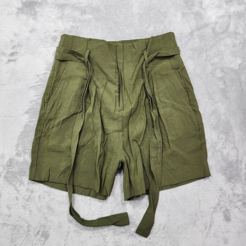 A New Day Shorts Womens 2‎ Green Paperbag Belted Pleated High Rise Casual Summer